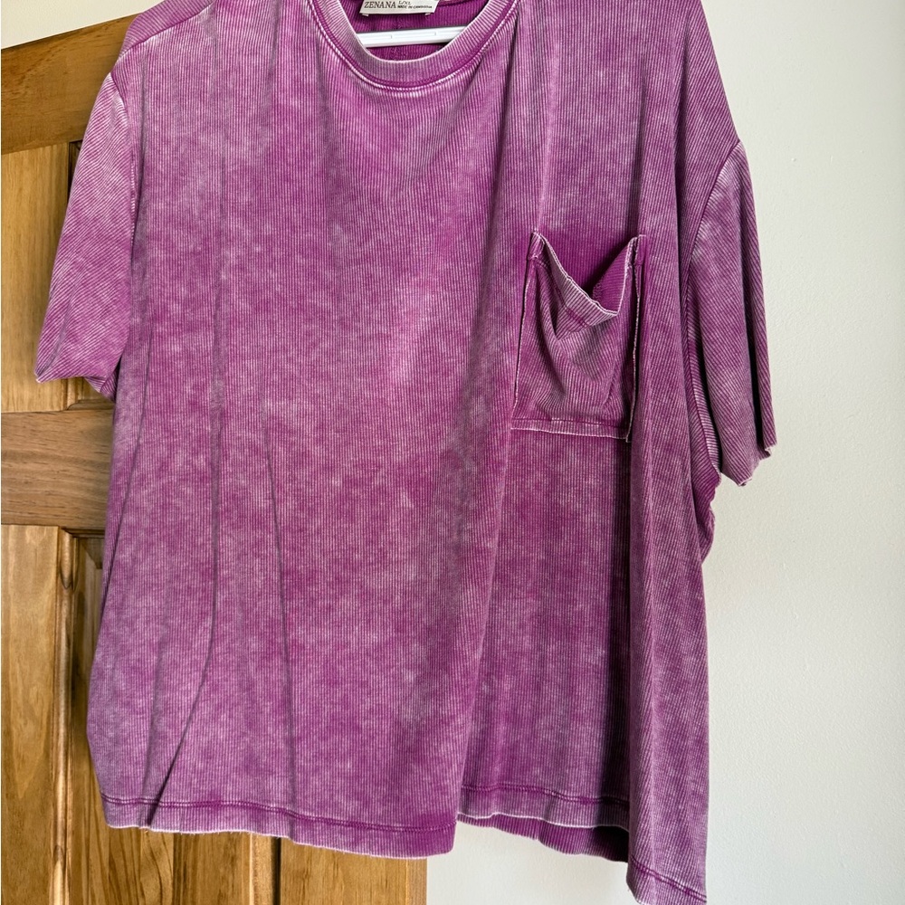 Zenana Plum Purple Drop Shoulder Round Neck Top L/XL NWOT